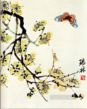 Mariposa Qi Baishi y floración tradicional China Pinturas al óleo